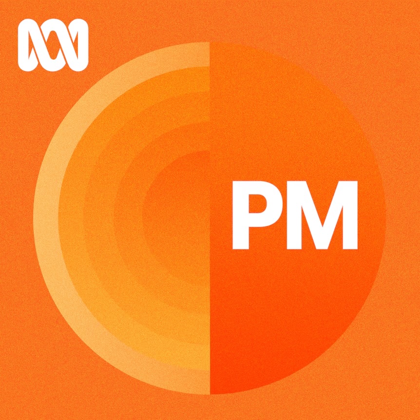 An orange square with a white ABC icon in the upper-left. In the centre is an ombre orange circle. Offset at the centre are the characters "PM" in white.